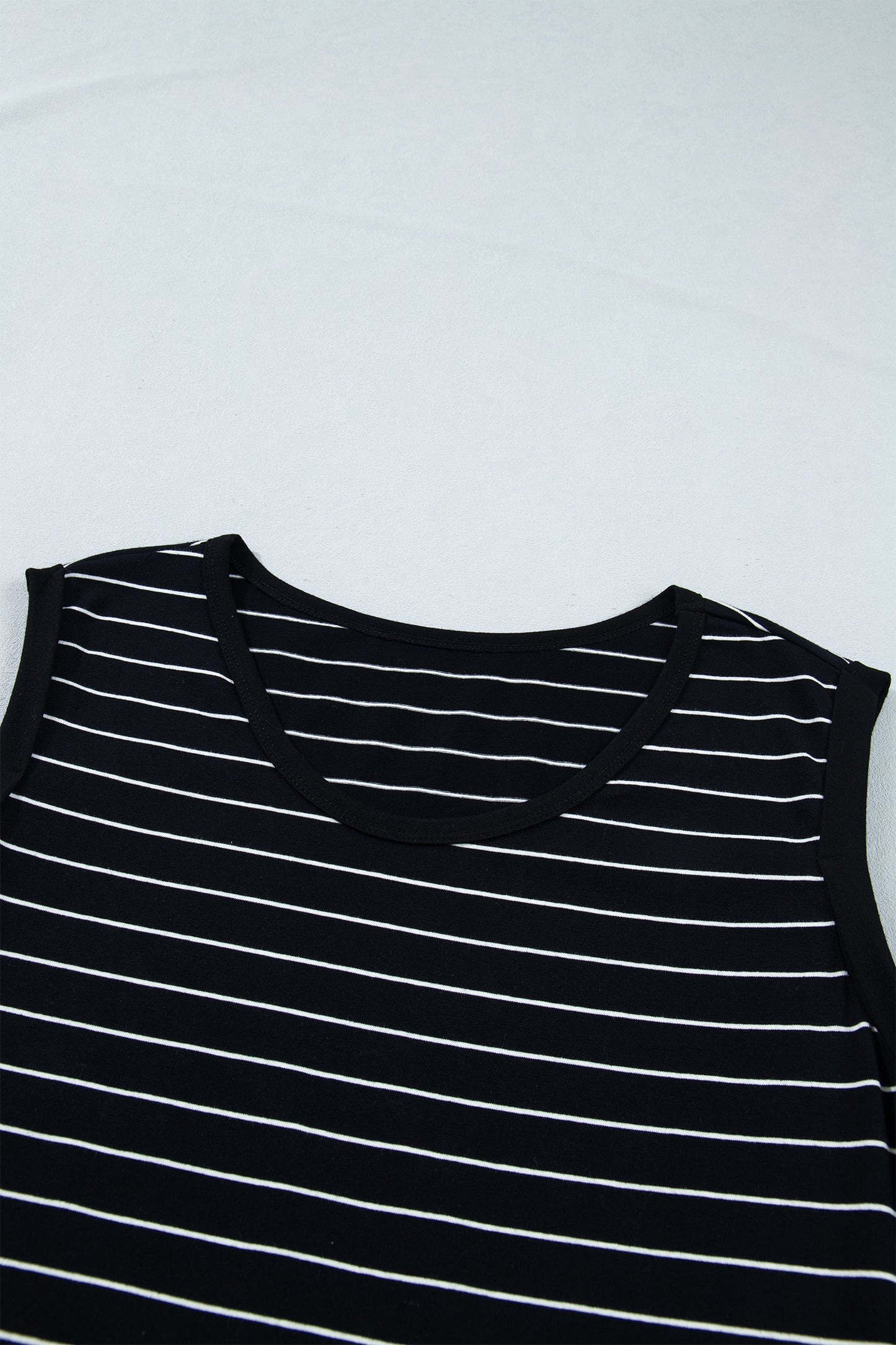Black Stripe Drawstring Tunic Tank Mini Dress with Pockets