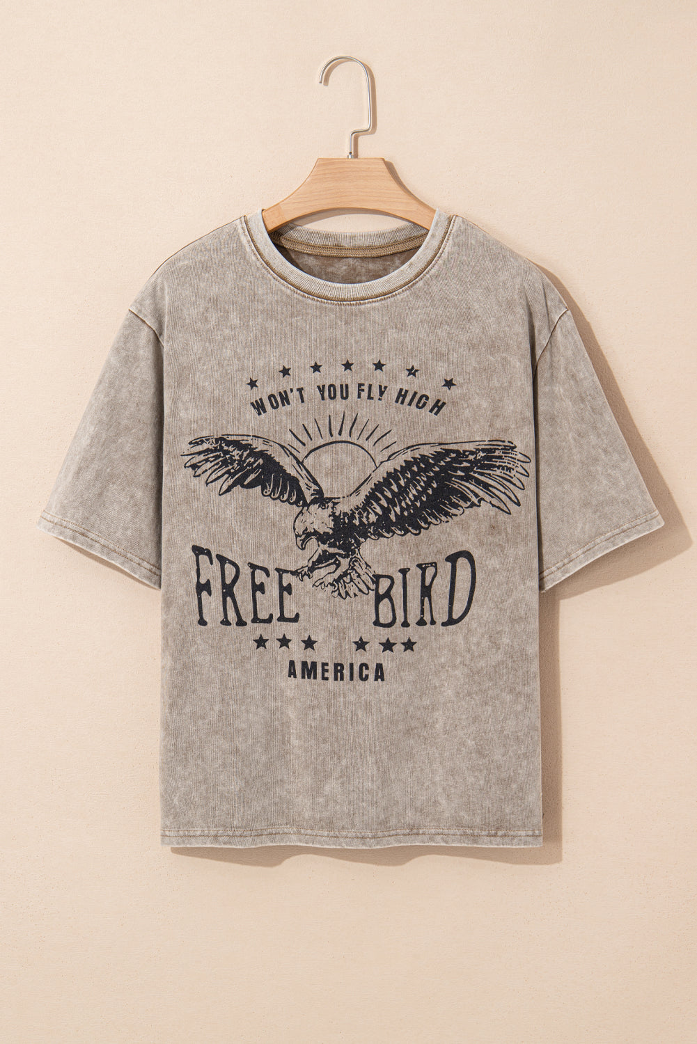 Parchment AMERICA FREE BIRD Vintage Graphic Mineral Washed Tee