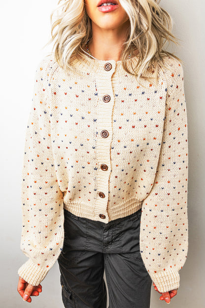 Beige Geometric Print Button Front Long Sleeve Regular Fit Cardigan