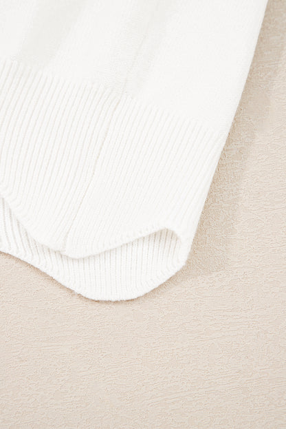 White Floral Embroidered Scallop Hem Cropped Sweater