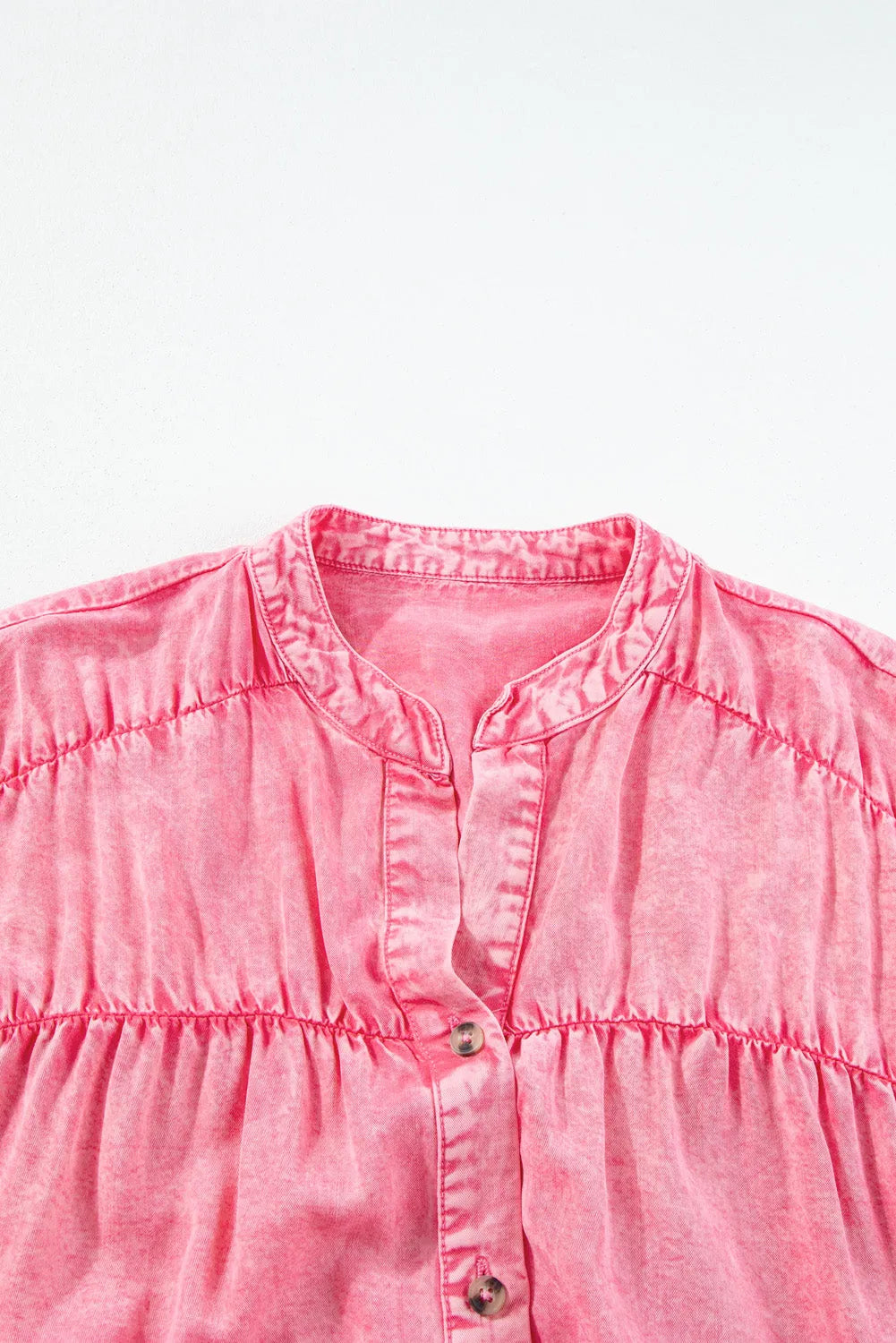 Pink Ruffled Short Sleeve Buttoned Denim Mini Dress - Chic Meadow Boutique 