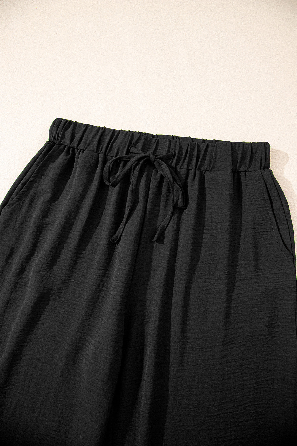 Black Buttoned Vest Drawstring Wide Leg Pants 2pcs Set