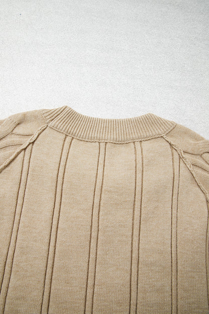 Parchment Oversized Cable Knit Long Sleeve Round Neck Tunic Length Plus Size Sweater