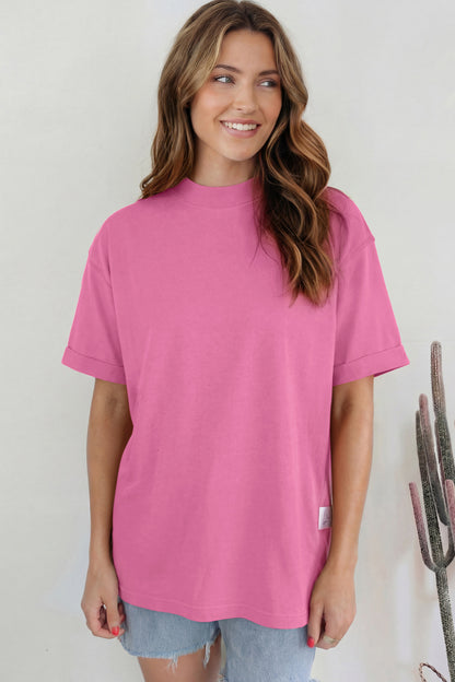 Sachet Pink Solid Color High Neck Oversize Tee