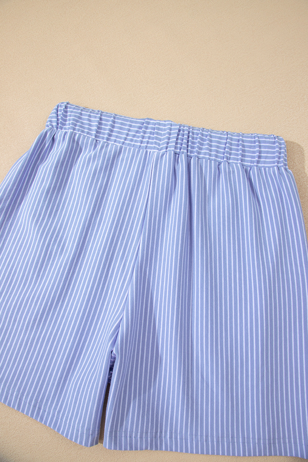 Sky Blue Stripe Dolman Sleeve Polo Shirt and Drawstring Shorts Set