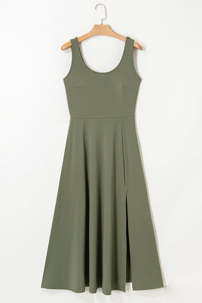 Four Leaf Clover Sleeveless Scoop Neck Flared Split Midi Dress
