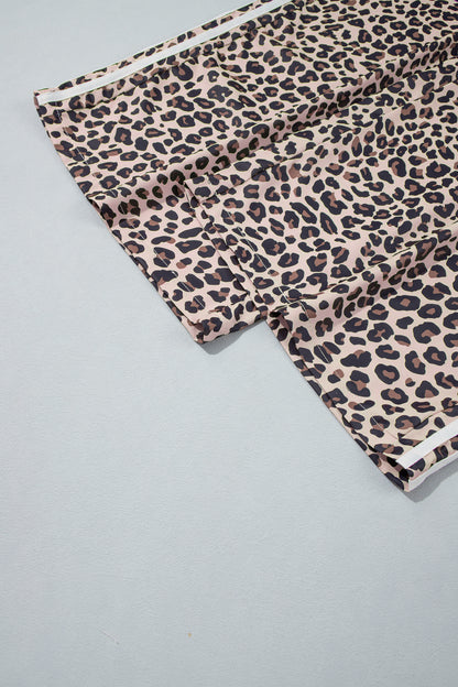 Beige Plus Size Leopard Print Side Stripes Detail Casual Pants