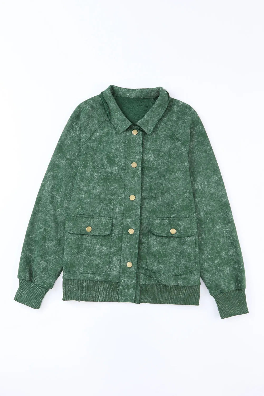 Green Vintage Washed Flap Pocket Button Shacket - Chic Meadow Boutique 