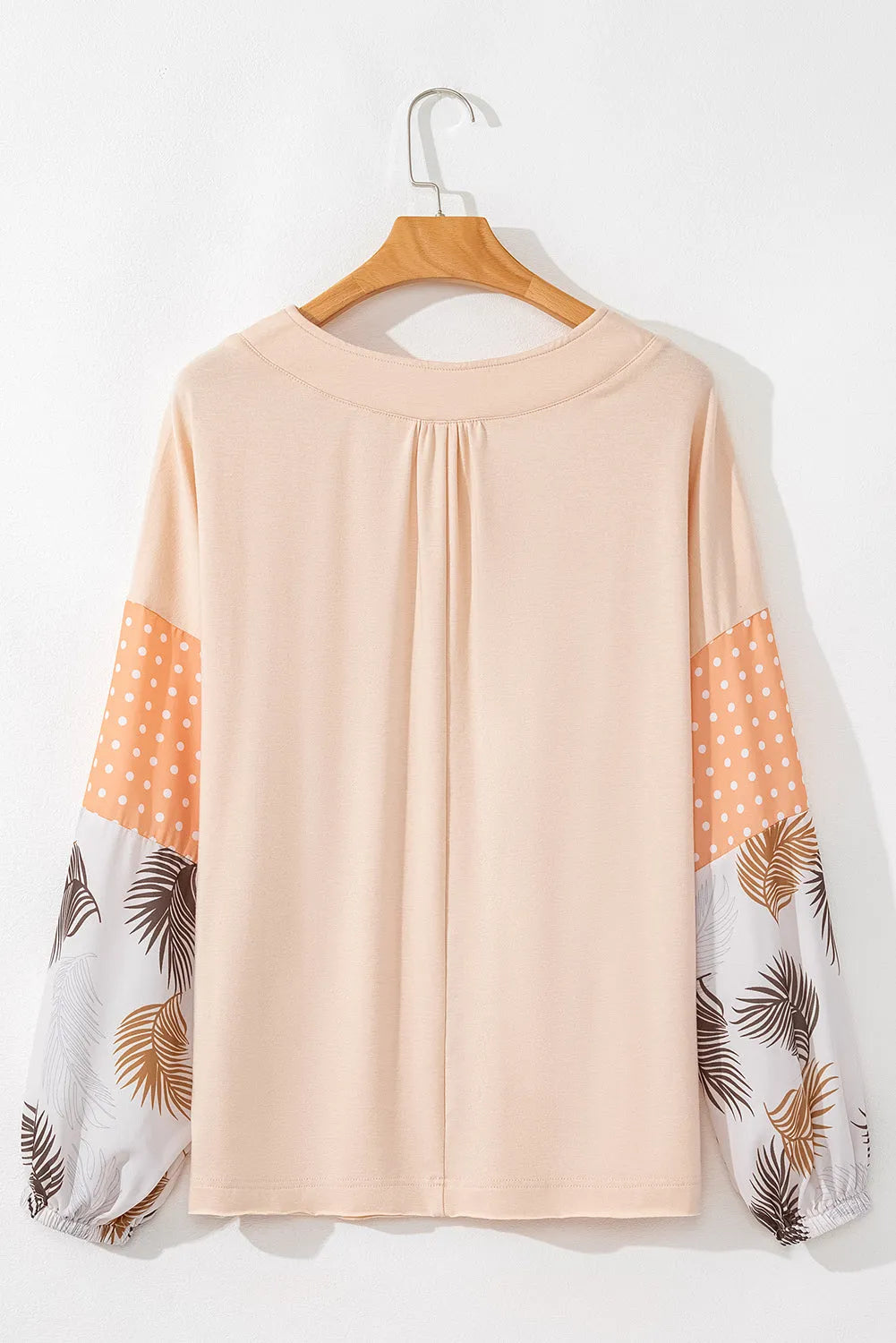 Jet Stream Palm Leaves Polka Dot Puff Sleeve Patchwork V Neck Loose Blouse - Chic Meadow Boutique 