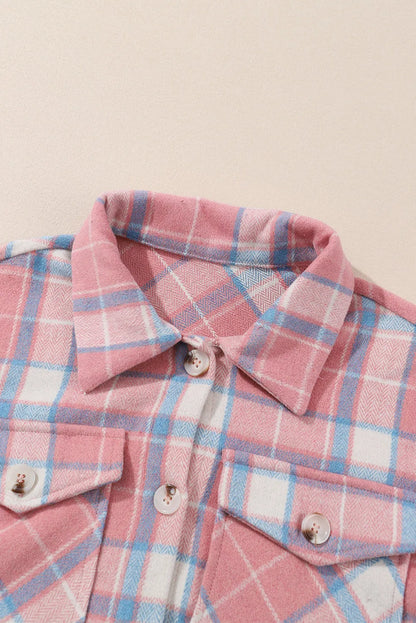 Pink Plaid Flap Pocket Flannel Shacket - Chic Meadow Boutique 