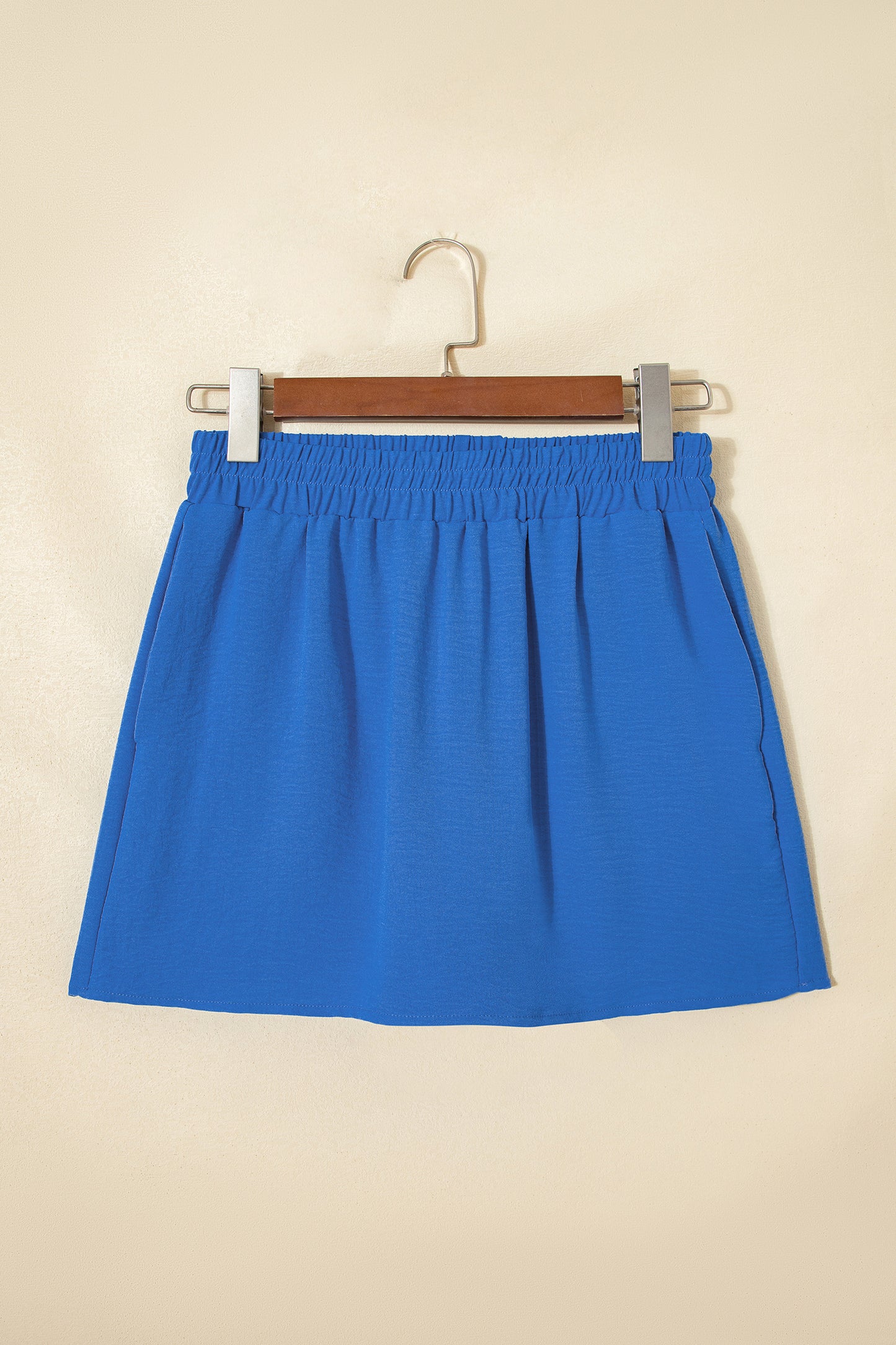 Sky Blue Solid Color Elastic Waist Casual Skort
