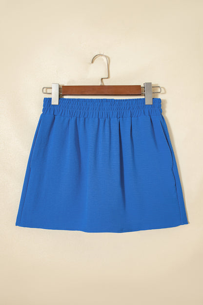 Sky Blue Solid Color Elastic Waist Casual Skort