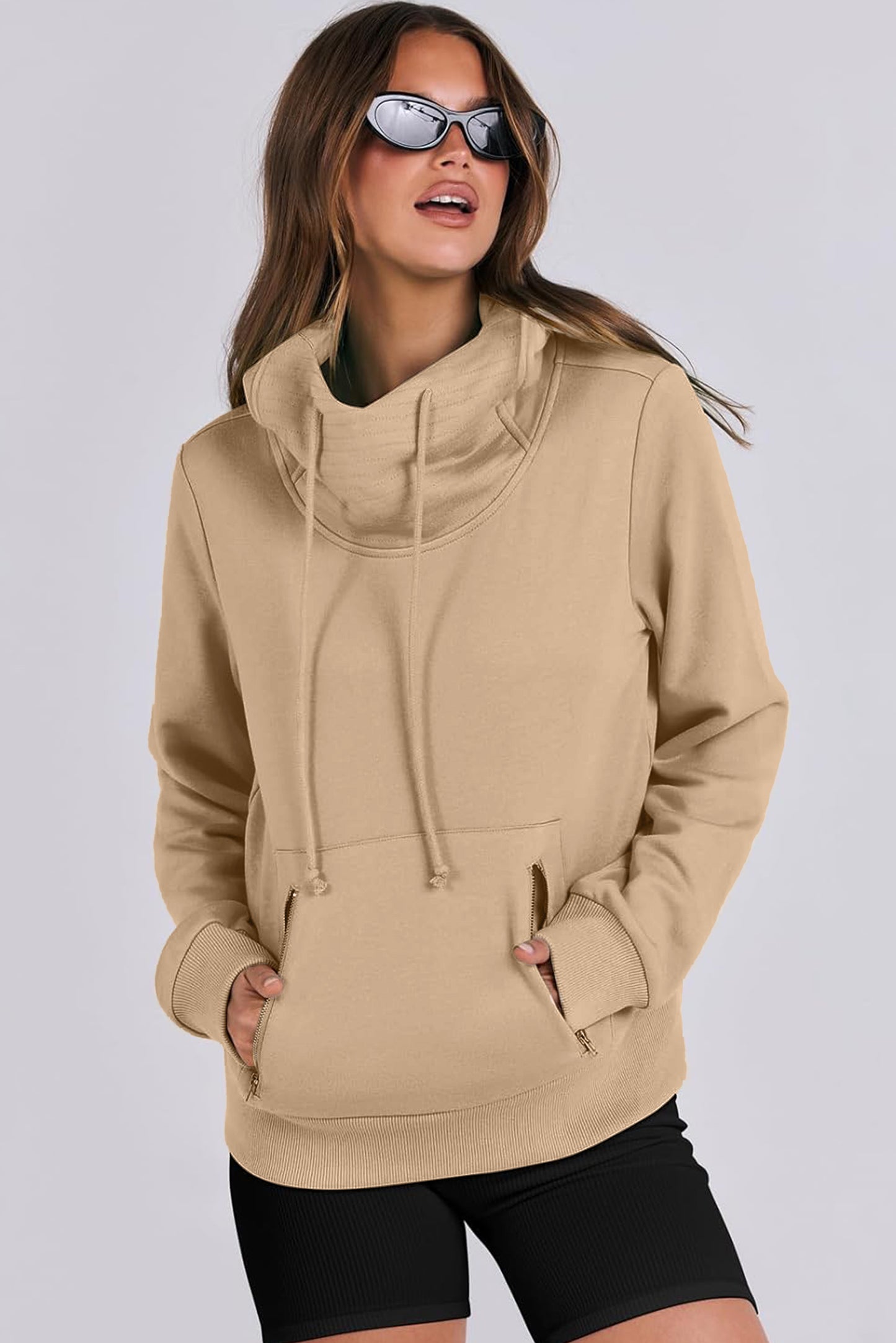 Parchment Zipped Pocket Cozy Drawstring Hoodie