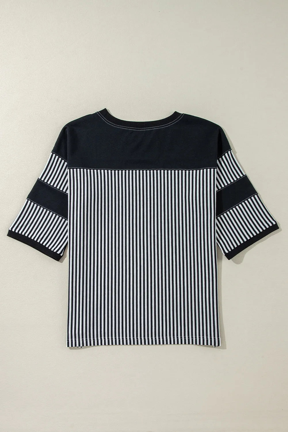 Black White Striped Patchwork 3/4 Sleeve Oversize Top - Chic Meadow Boutique 