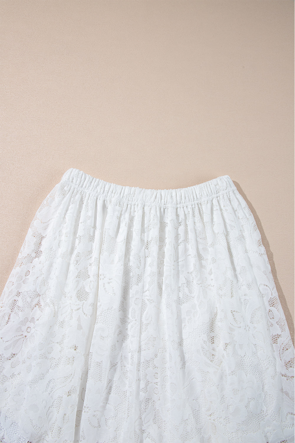 White Lace Ruffled High-low Hem Midi Skirt