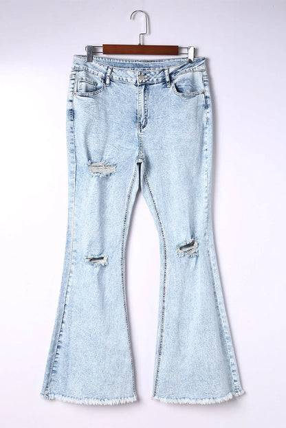 Sky Blue Distressed Acid Wash Flare Jeans - Chic Meadow Boutique 