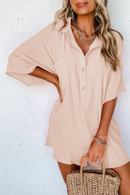 Apricot Half Button Collared Loose Romper - Chic Meadow Boutique 