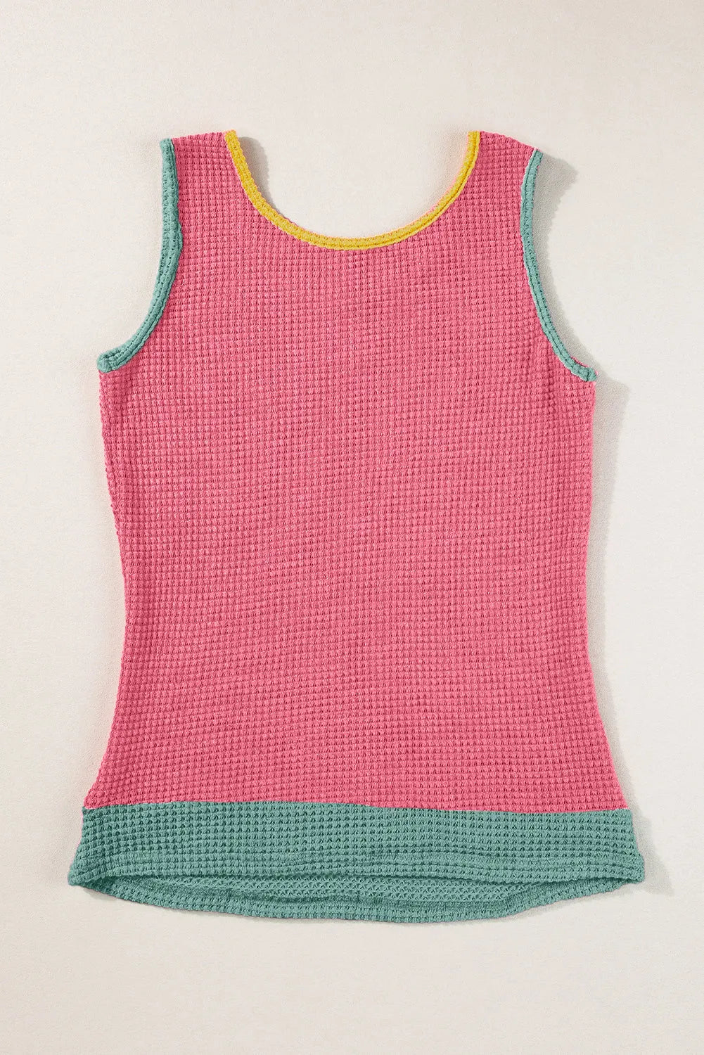 Strawberry Pink Color Block Patched Pocket Breathable Knit Tank Top - Chic Meadow Boutique 