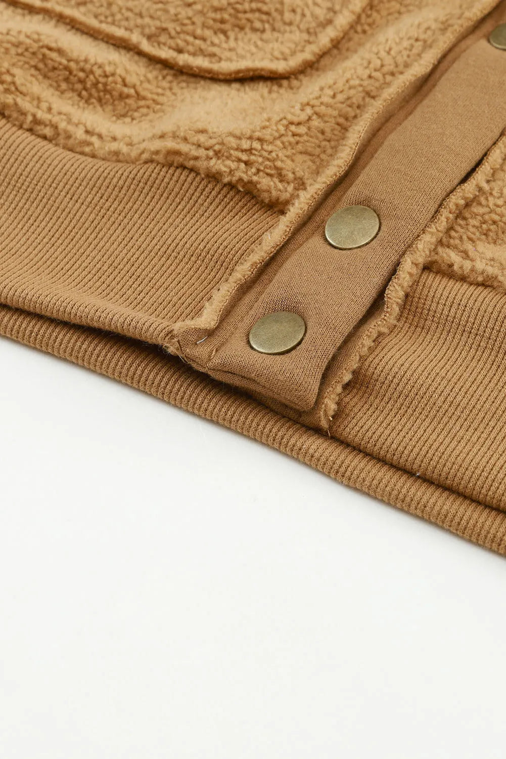 Brown Button Flap Pocket Spread Collar Fleece Jacket - Chic Meadow Boutique 