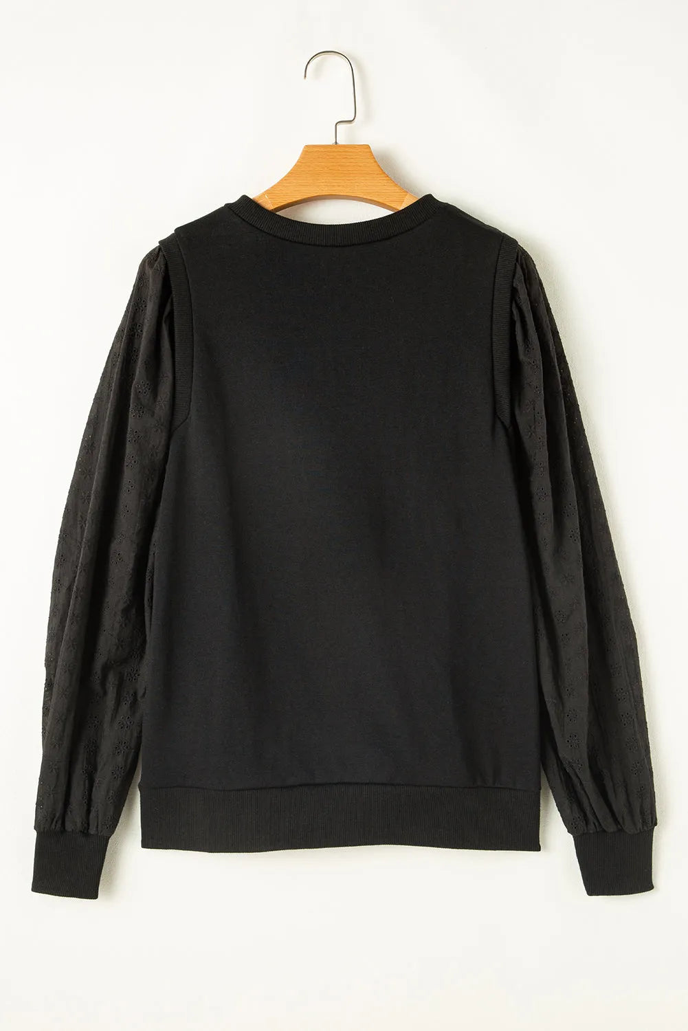 Black Textured Patchwork Round Neck Sweatshirt - Chic Meadow Boutique 