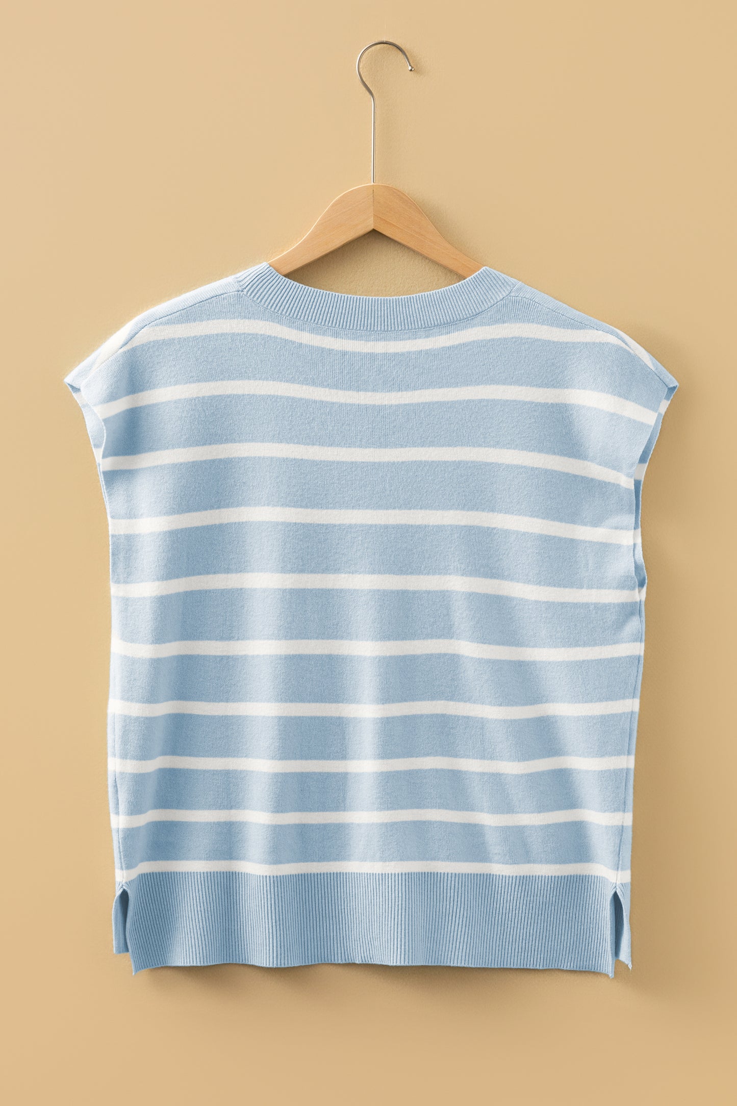 Beau Blue Side Slits Crewneck Short Sleeve Sweater Tee