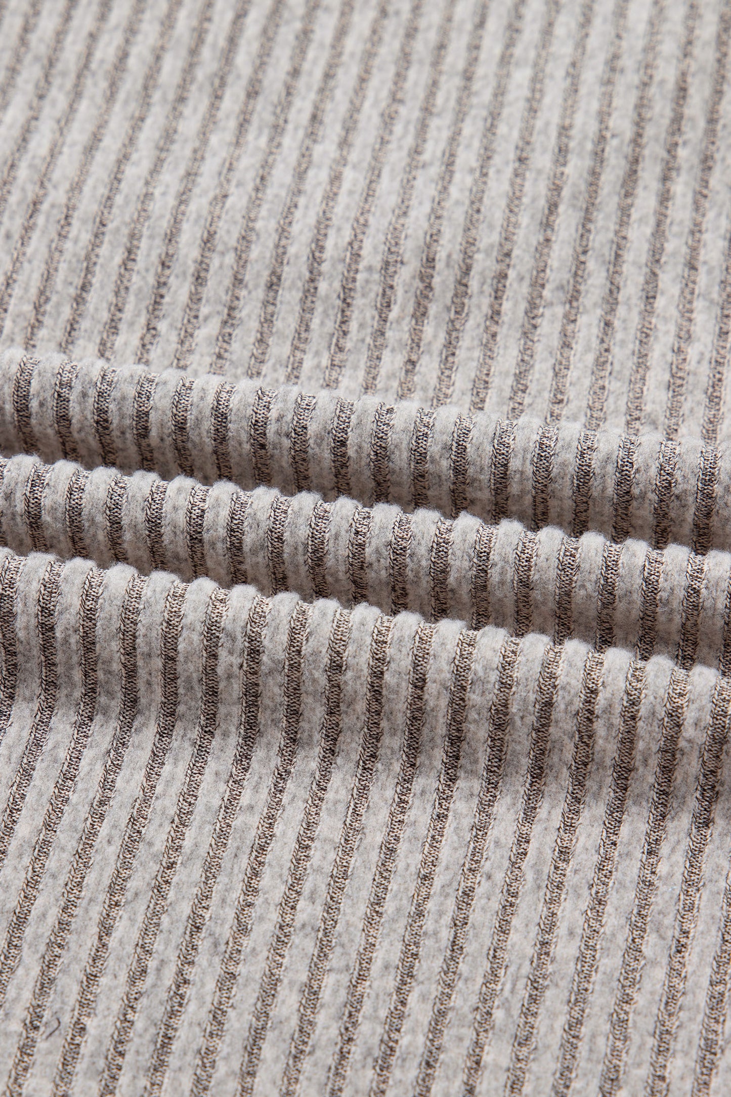 Simply Taupe Ribbed V Neck Contrast Ribbon Bow Back Drop Shoulder Long Sleeve Top