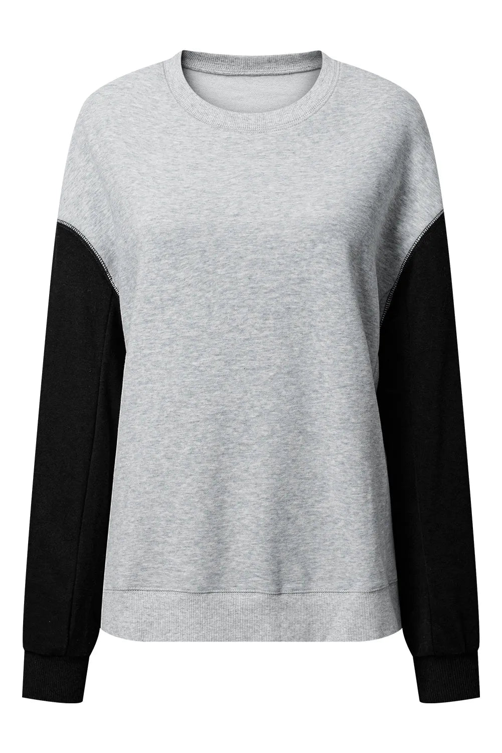 Gray Two Tone Patchwork Drop Shoulder Pullover Sweatshirt - Chic Meadow Boutique 