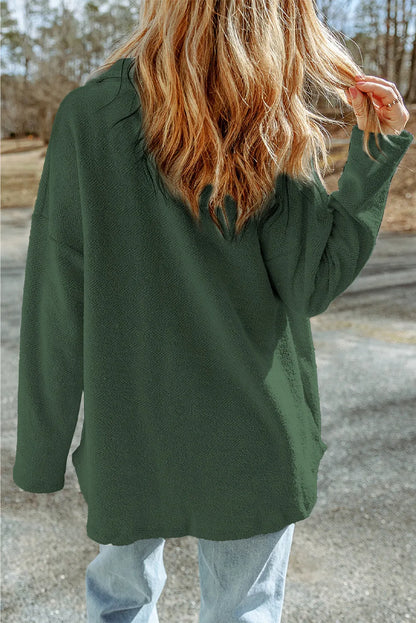 Green Contrast Flap Pockets Relaxed Shacket - Chic Meadow Boutique 