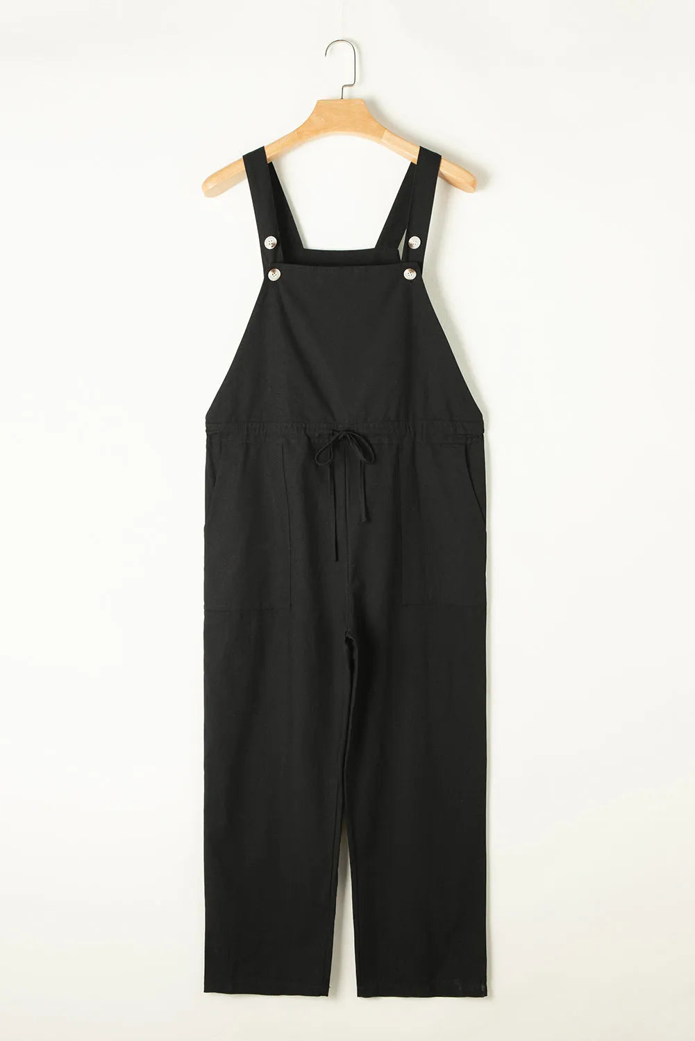 Black Drawstring Buttoned Straps Cropped Overall - Chic Meadow Boutique 