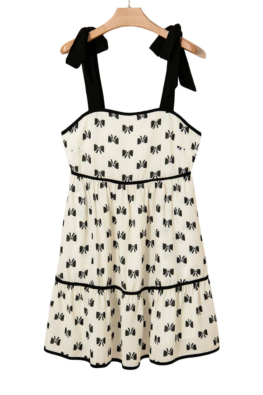 White Bow Knot Color Contrast Trim Knotted Shoulder Mini Dress