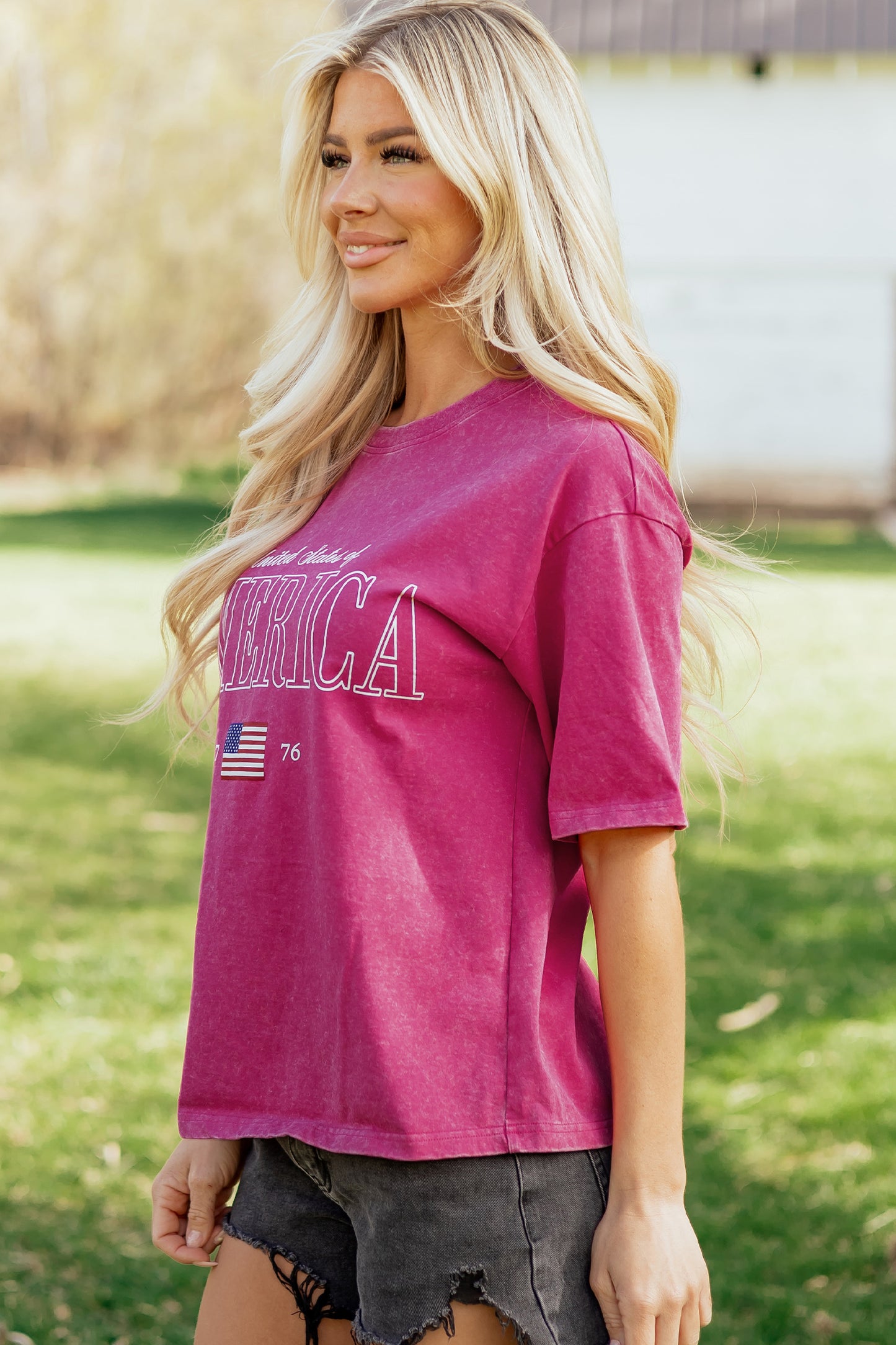 Rose Red AMERICA 1776 Graphic Mineral Wash Cotton Tee