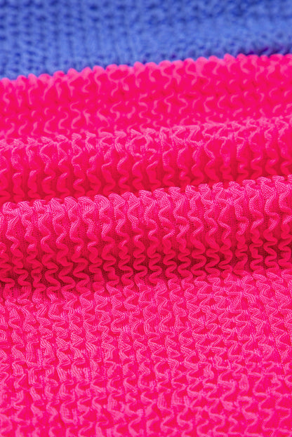 Rose Red Textured Color Block Patchwork One Piece Swimsuit