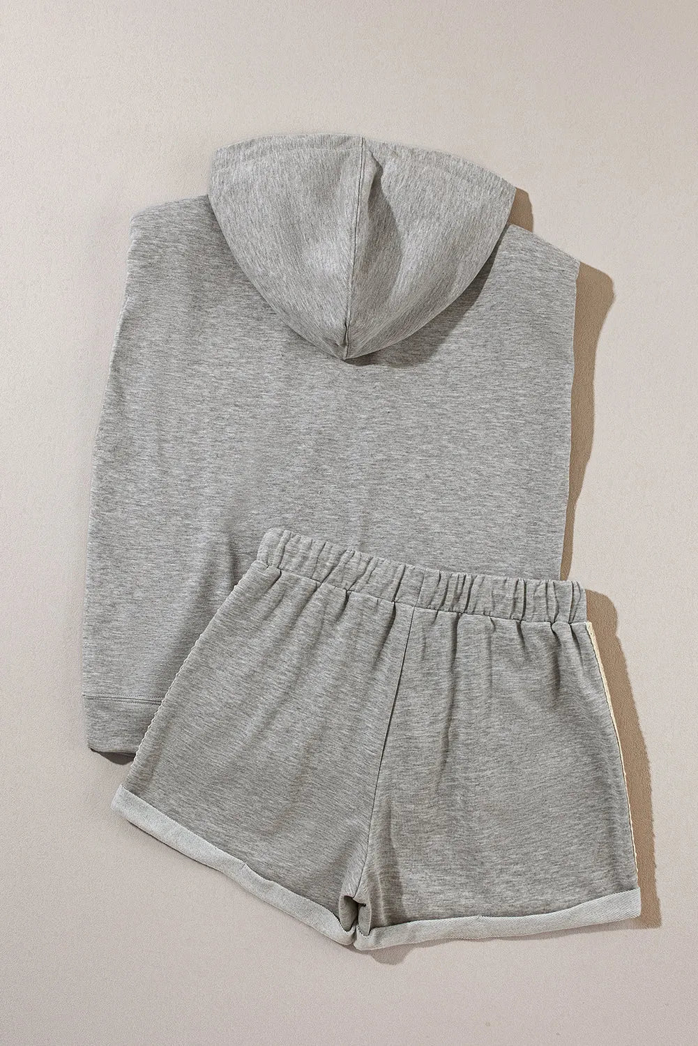 Gray Drawstring Sleeveless Hoodie and Shorts Set - Chic Meadow Boutique 