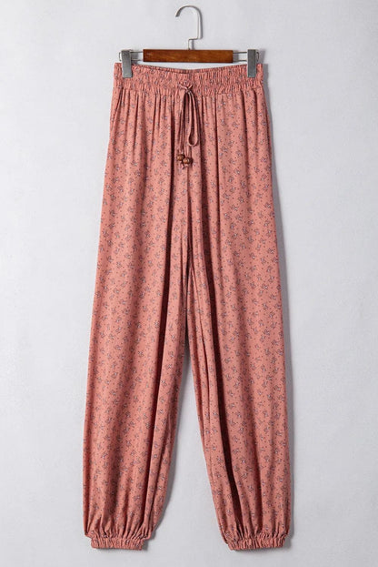 Bottoms/Pants & Culotte Pink Boho Floral Printed Wide Leg Jogger Pants