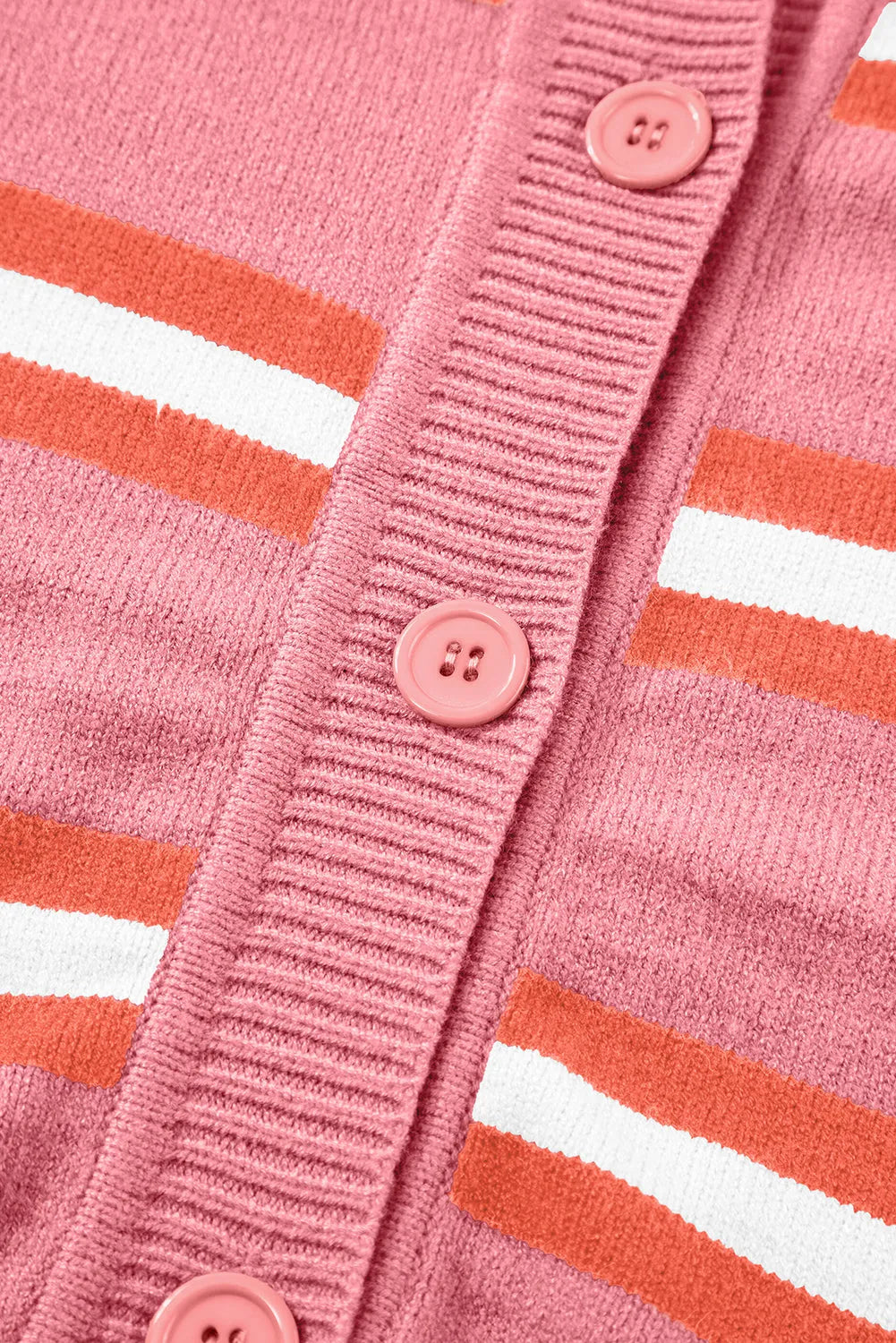 Pink Stripe Drop Shoulder Buttons Cardigan Sweater - Chic Meadow Boutique 