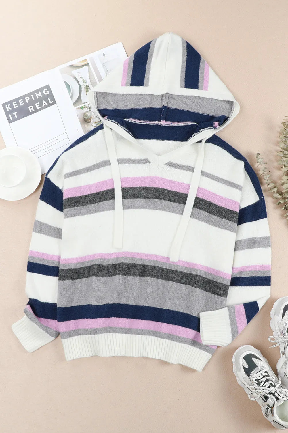 Stripe Plus Size Striped Hooded Knit Sweater - Chic Meadow Boutique 