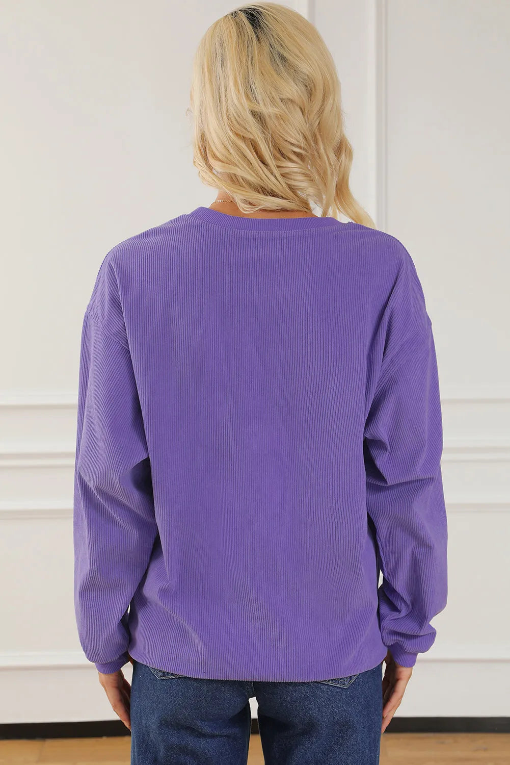 Purple MAMA Ribbed Crew Neck Pullover Sweatshirt - Chic Meadow Boutique 