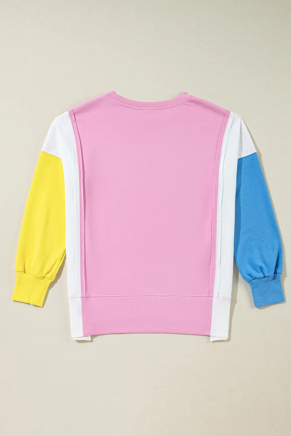 Bonbon Color Block Exposed Seam Side Slits Crewneck Sweatshirt - Chic Meadow Boutique 