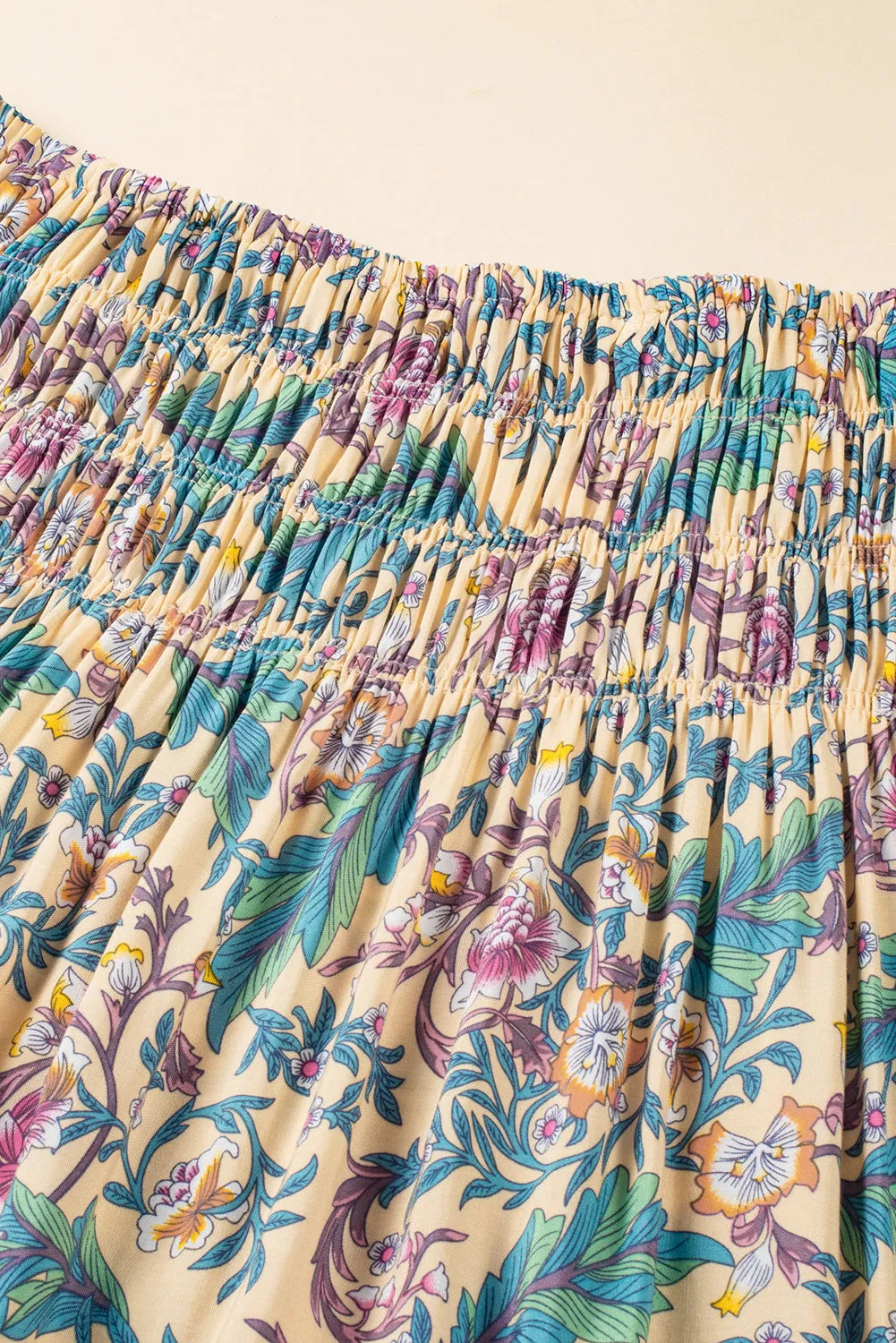 Sky Blue Boho Floral & Paisley Print Shirred Waist Long Skirt - Chic Meadow Boutique 