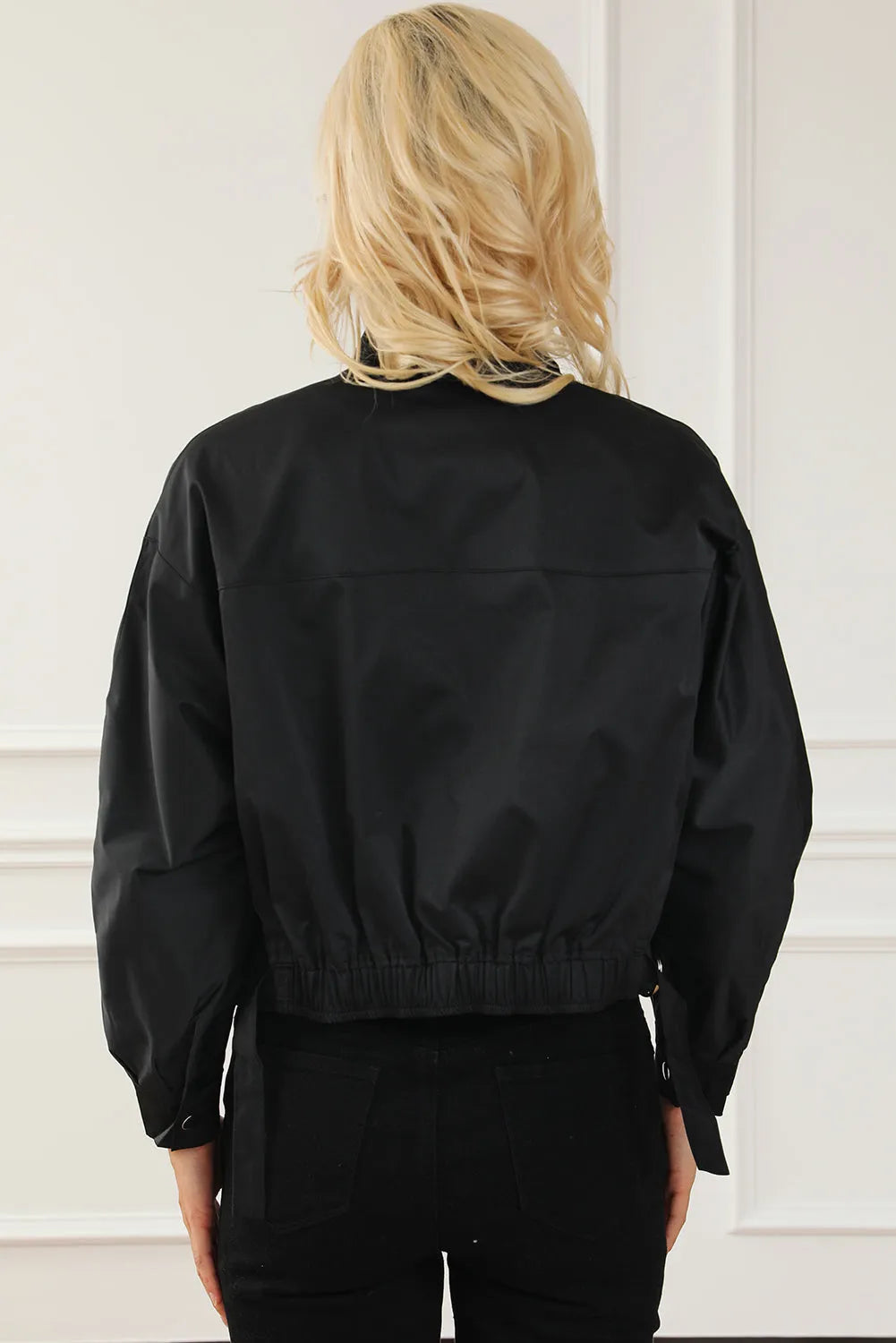 Black Solid Full Zipped Jacket - Chic Meadow Boutique 