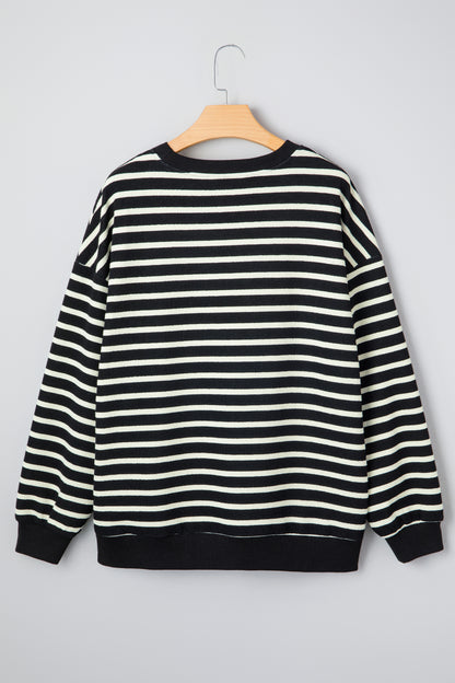 Black Stripe Contrast MERRY Letter Christmas Print Drop Shoulder Sweatshirt