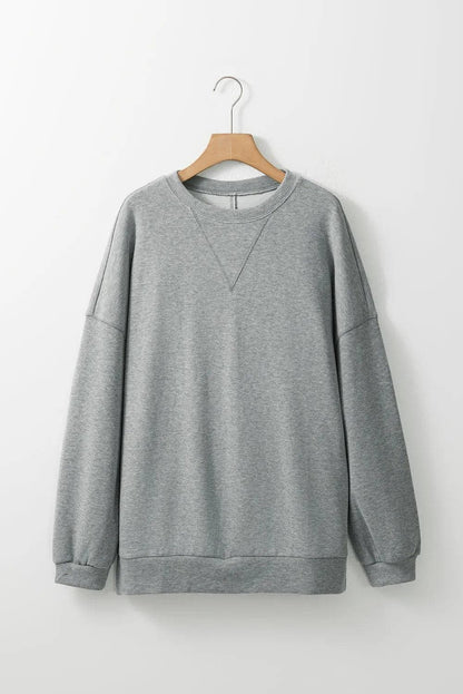 Tops/Long Sleeve Tops Medium Grey Side Split Drop Shoulder Oversized Top