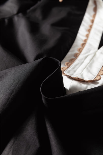 Black Ricrac Trim Color Block Patchwork Shirt Collar Short Sleeve Blouse