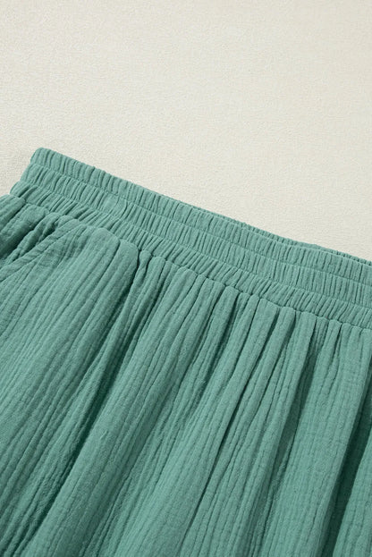 Smoke Green Plus Size Textured Frayed Edge Wide Leg Pants - Chic Meadow Boutique 