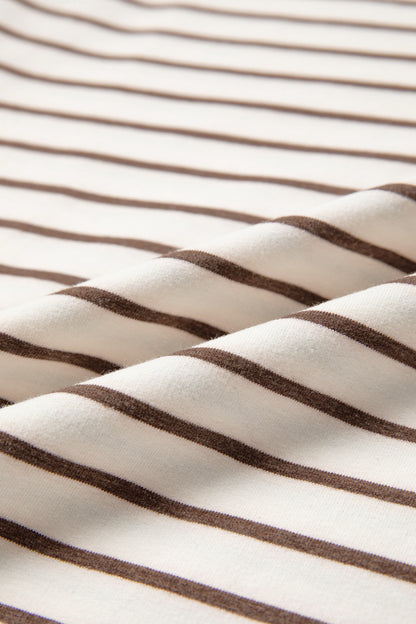 Brown Stripe Ribbed Round Neck Trim Loose Tank Top