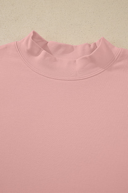 Pink Solid Color High Neck Oversize Tee