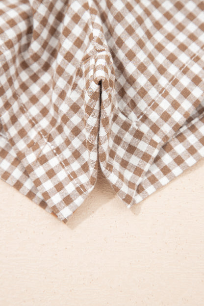 Khaki Contrast Trim Plaid Print Plus Size Shorts