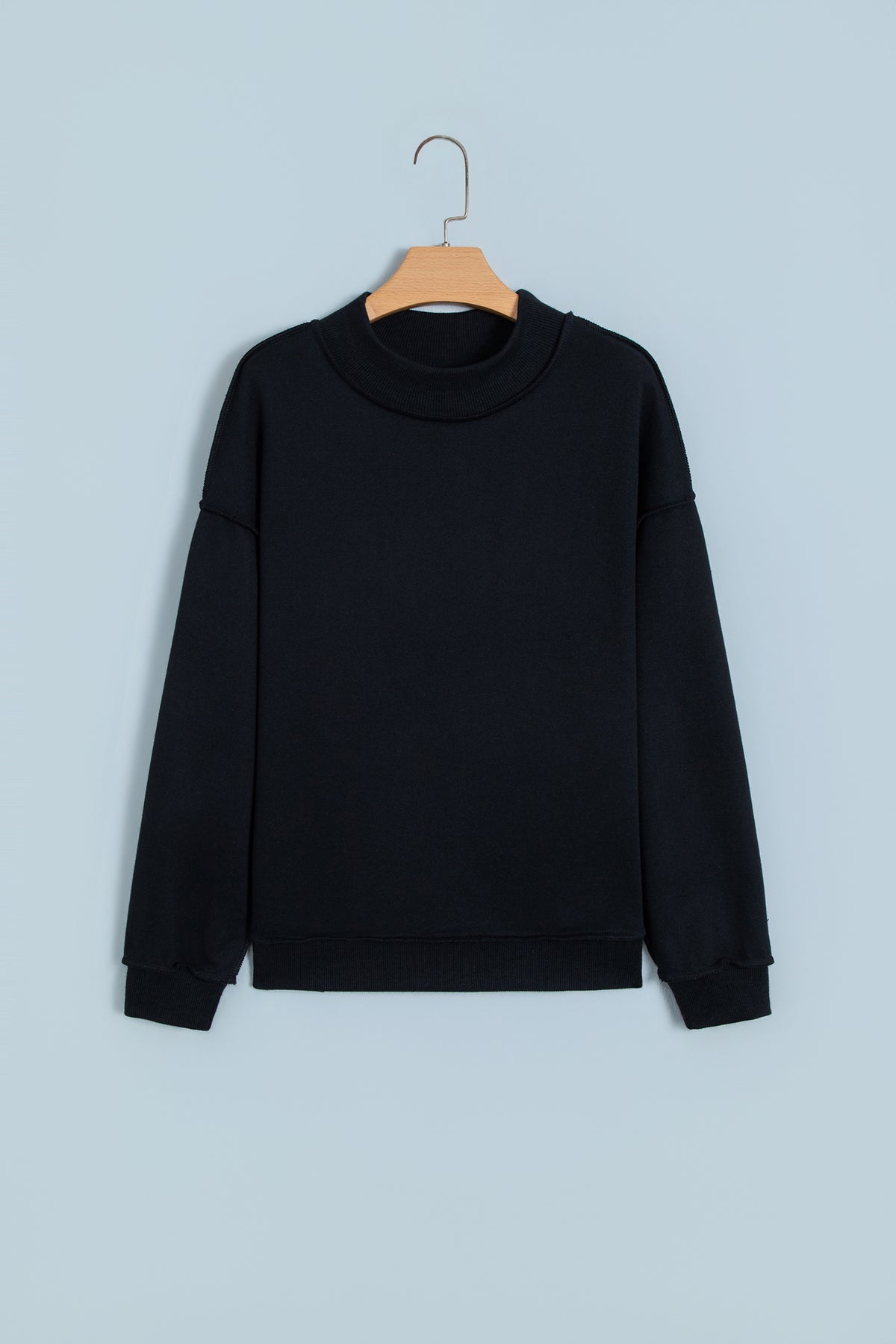 Black Oversize Drop Shoulder Reversible Mock Neck Sweatshirt