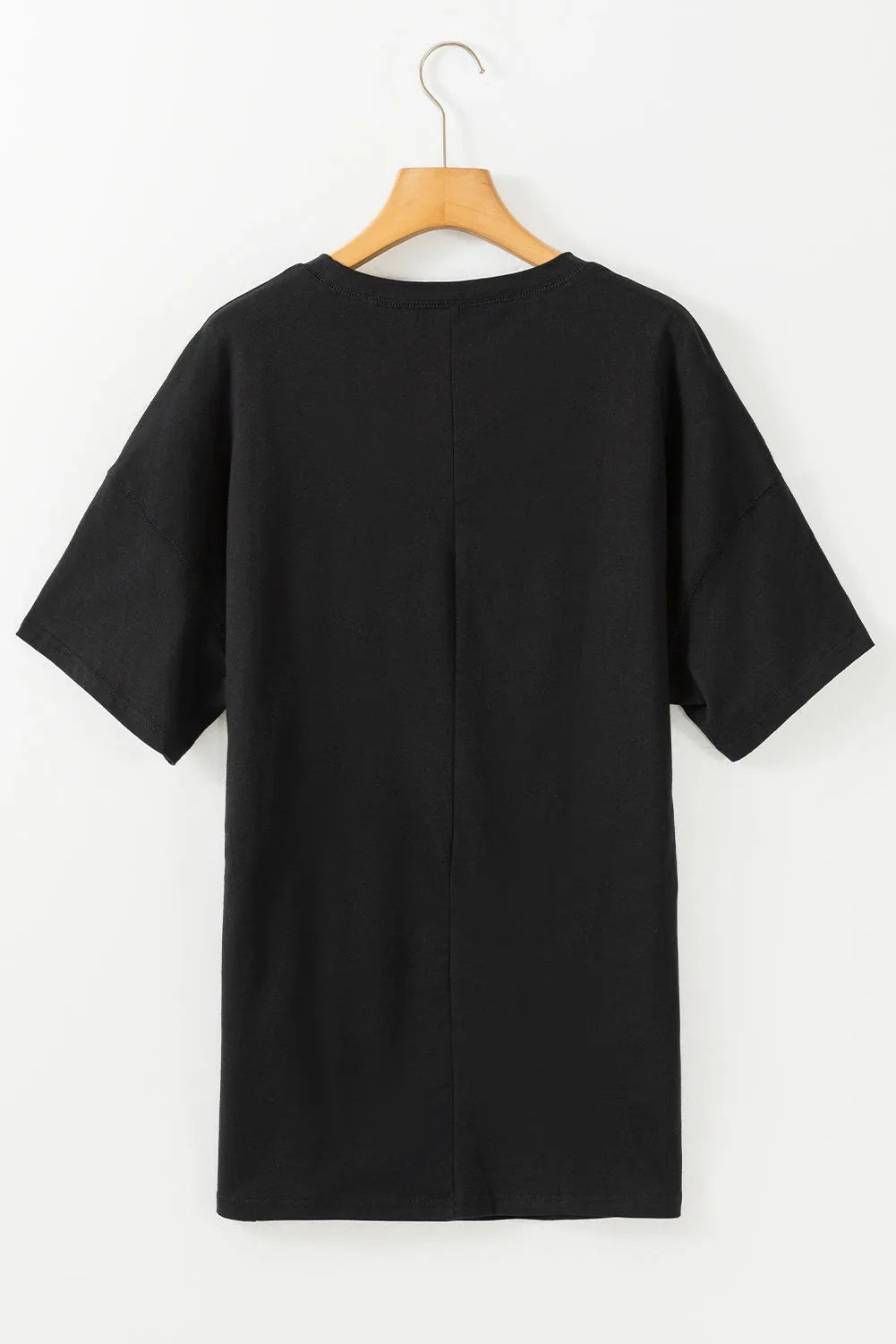 Black Solid Color Round Neck Basic Tunic T Shirt - Chic Meadow Boutique 