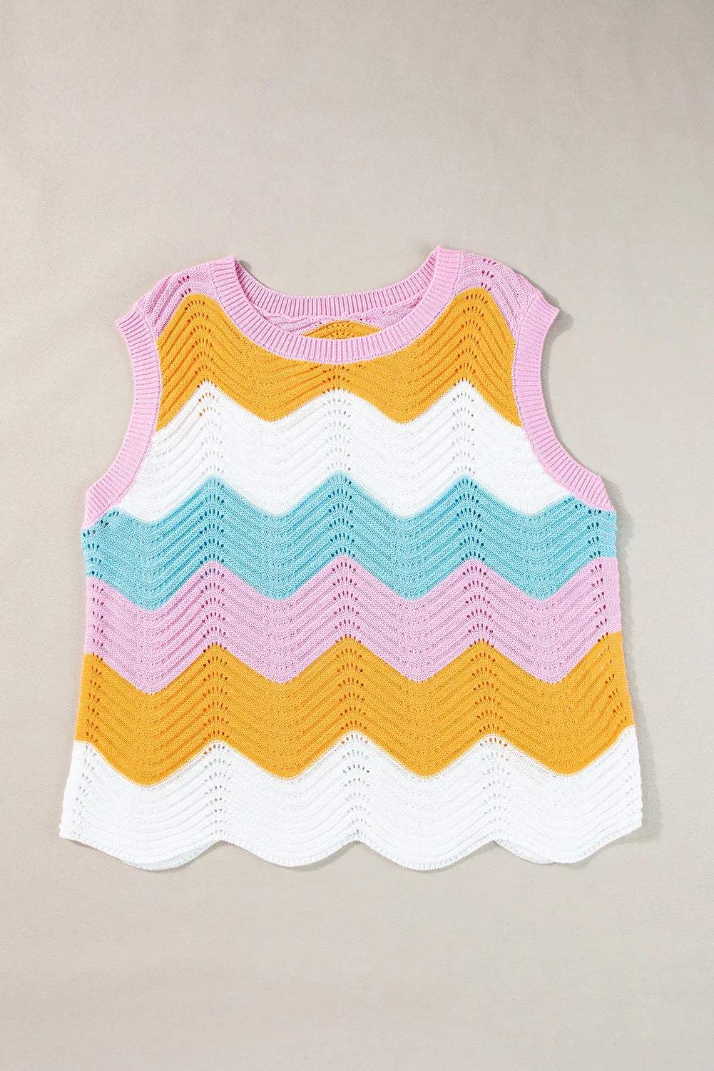 Multicolour Striped Colorblock Scalloped Hem Knitted Vest - Chic Meadow Boutique 